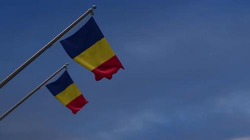 Videohive - Romania Flags In The Blue Sky - 4K - 34546672 - 34546672