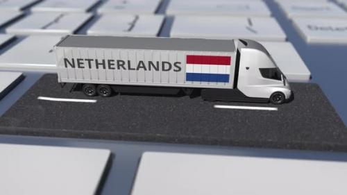 Videohive - Truck with Flag of the Netherlands Moves on the Key - 34547517 - 34547517