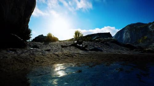 Videohive - Beach Coast of the Norwegian Sea with Mountains and Cliffs on Sunny Day - 34612058 - 34612058