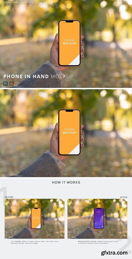 iPhone 13 Pro Max in Woman Hand Autumn Park Mockup