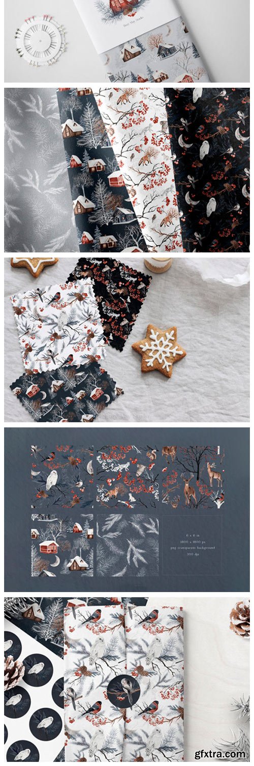 Winter Woodland Seamless Patterns PNG 18948275