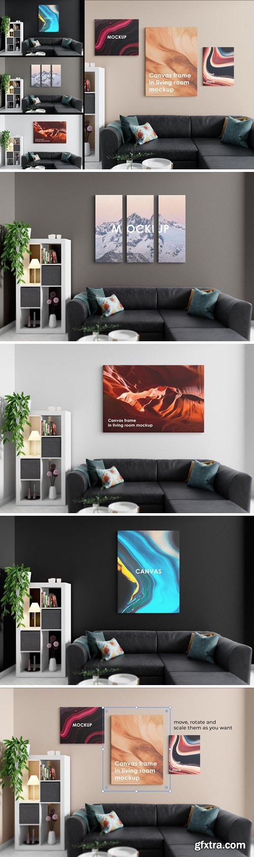 Canvas frame in living room mockup » GFxtra