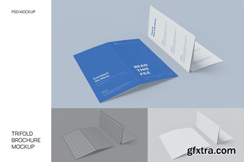 Trifold Brochure Mockup Folded and Half Folded