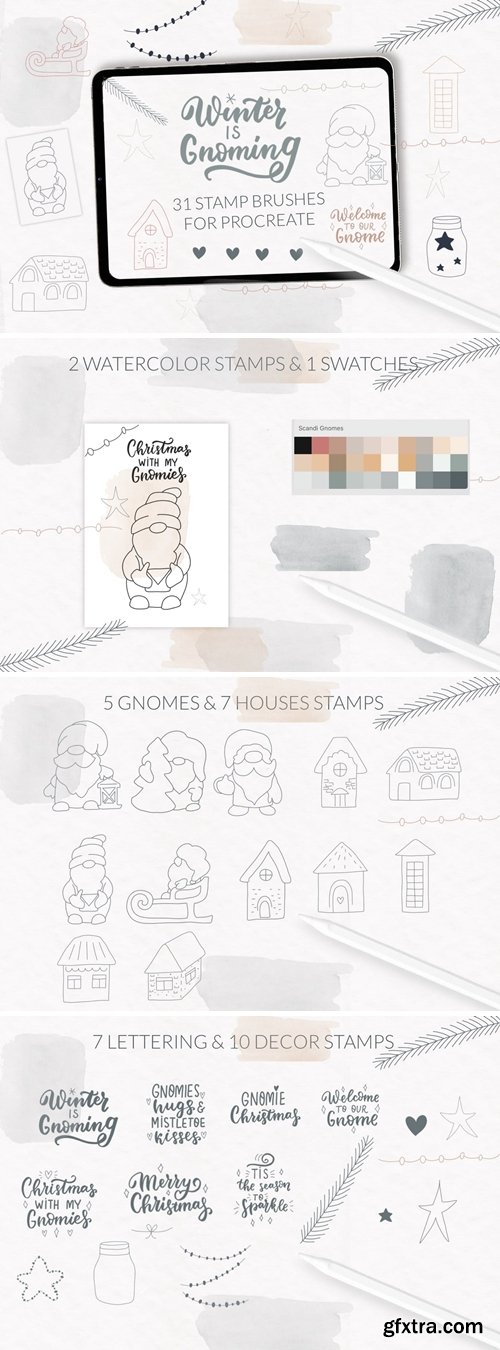 Christmas Scandi Gnome and houses Procreate stamps