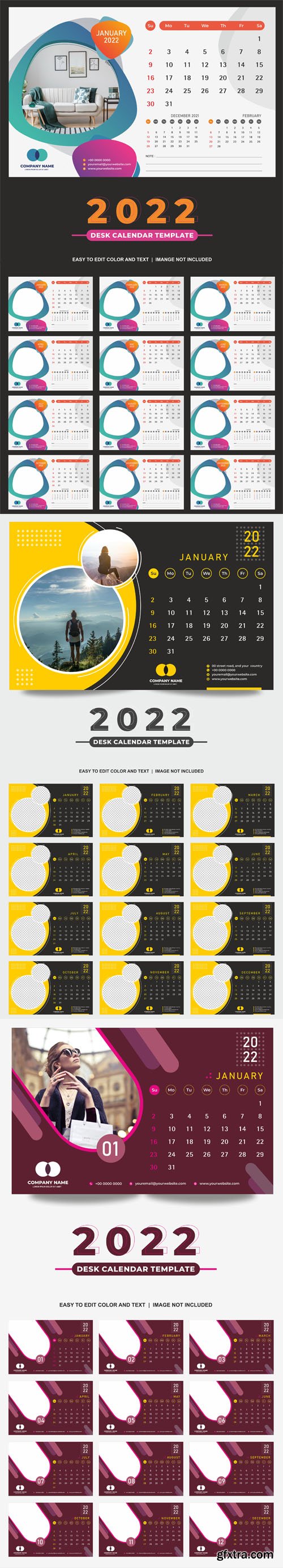 2022 Desk Calendar Vector Templates