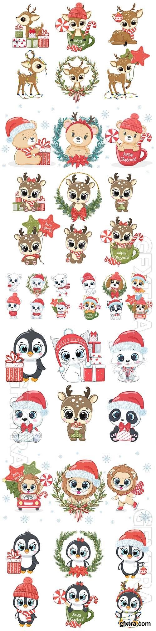 Cute vector animals for the new year and christmas