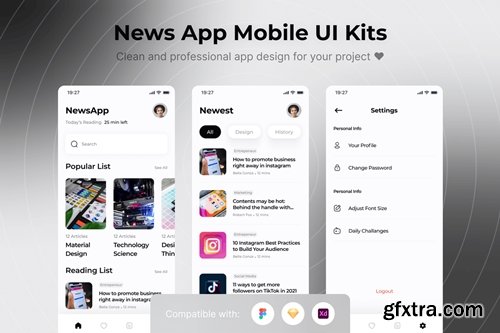 News Mobile App UI Kits Template