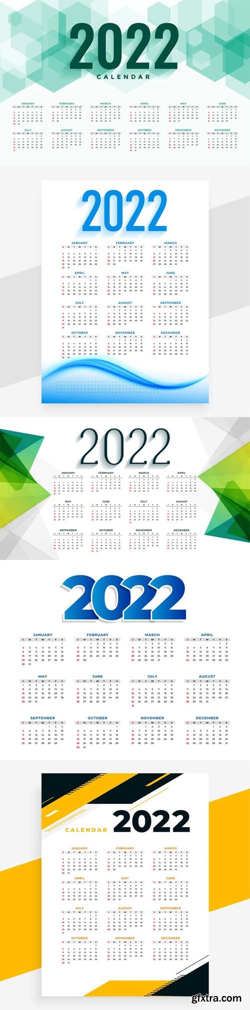 9 New Year 2022 Calendars Vector Design Templates