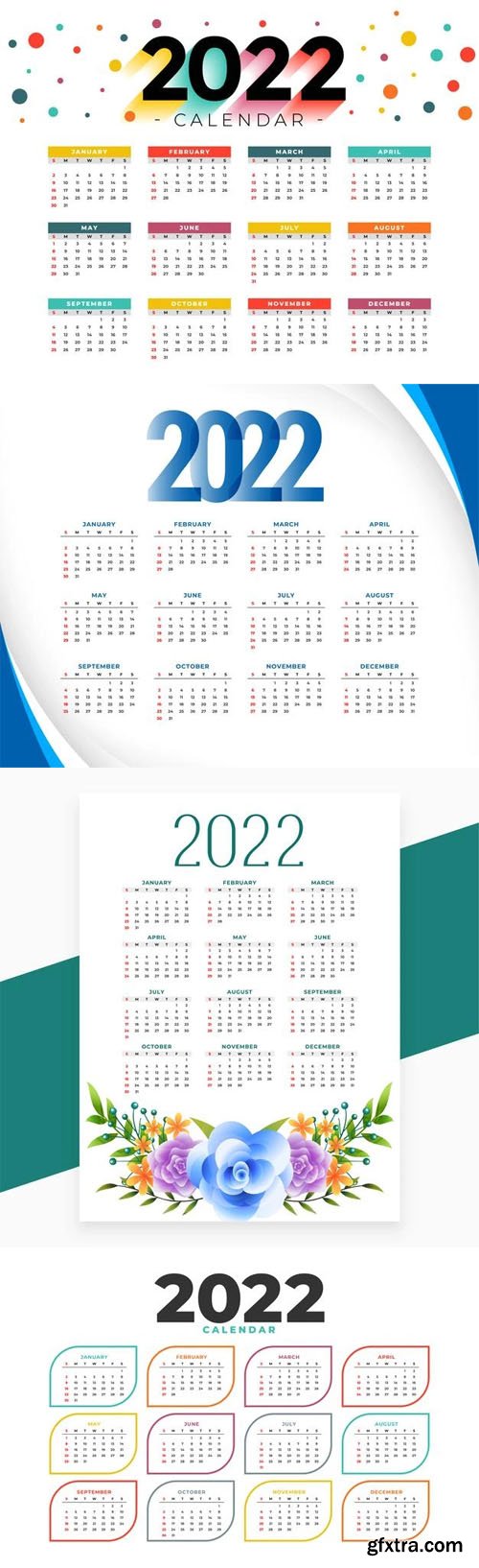 9 New Year 2022 Calendars Vector Design Templates