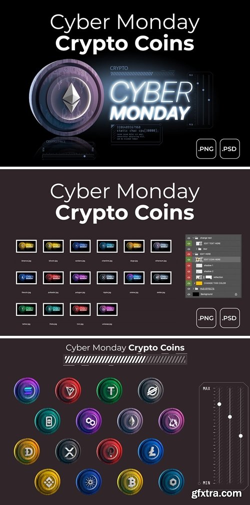 Cyber Monday Sale 16 Different 3D Crypto Coin