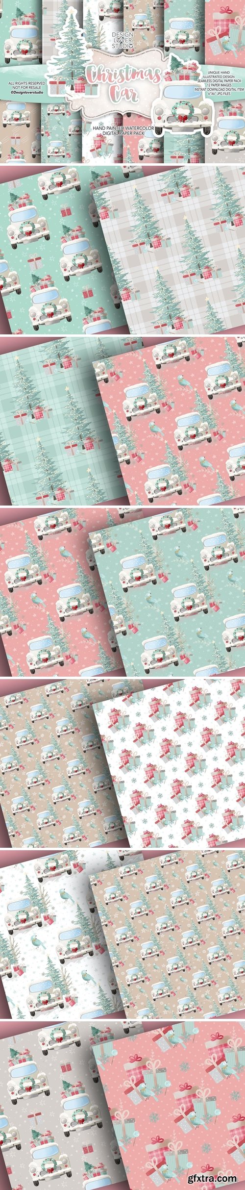 Christmas Car digital paper pack