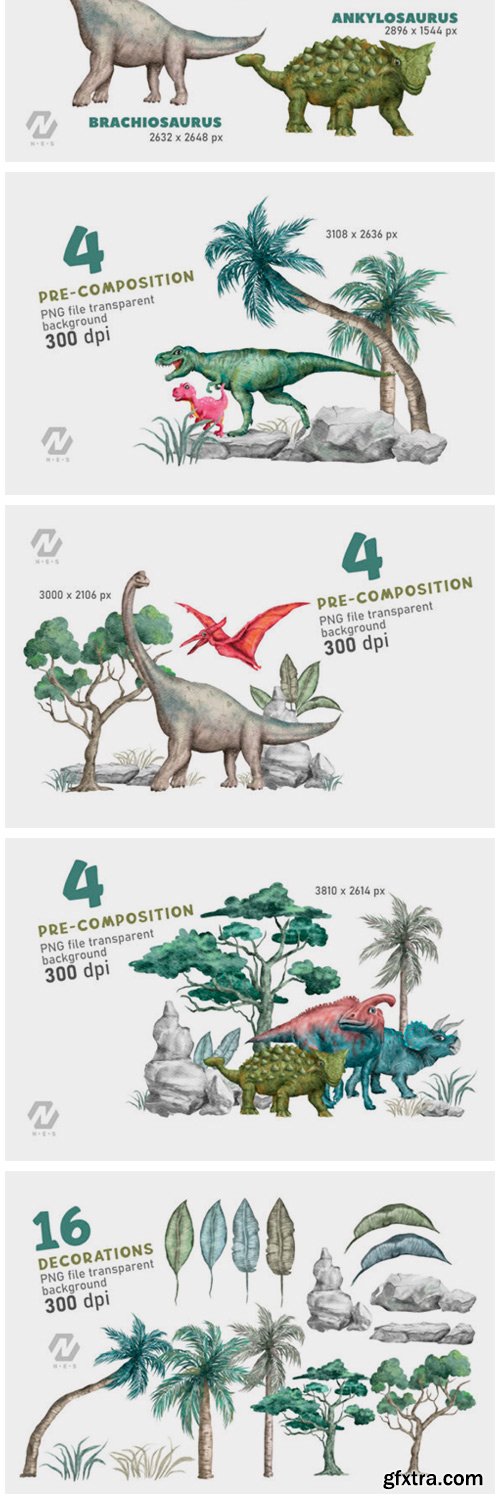 Cute Dinosaurs Watercolor PNG Clipart 19778878