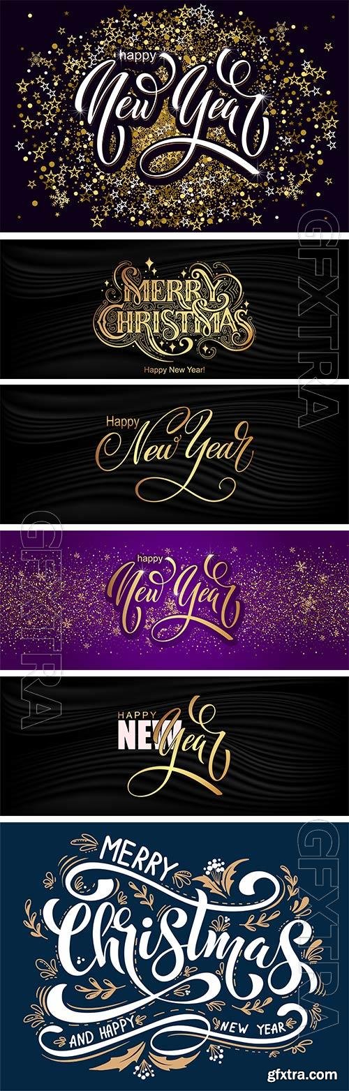 Happy new year hand lettering calligraphy, vector holiday illustration element
