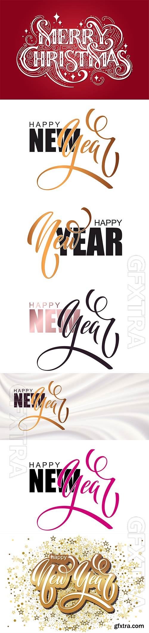 Happy new year hand lettering calligraphy vector illustration