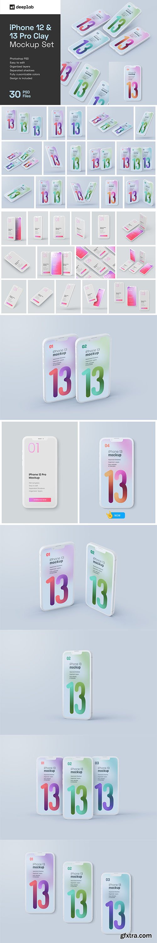 CreativeMarket - iPhone 12 & 13 Pro Clay Mockup Set 5487898