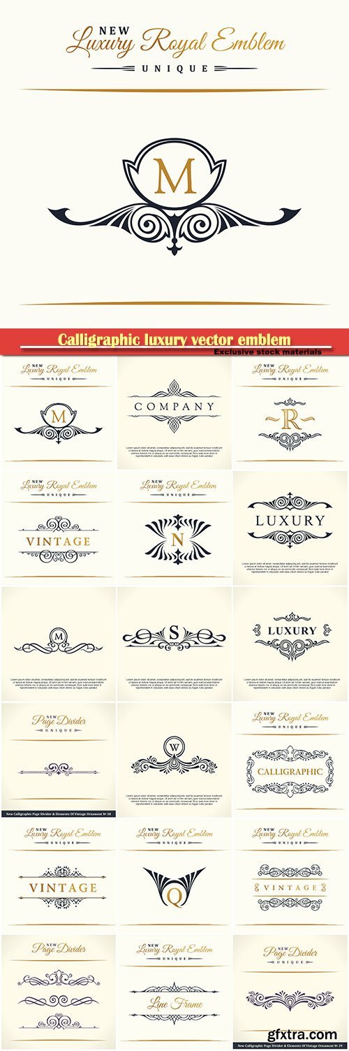 Calligraphic luxury vector emblem, monogram, label, logo