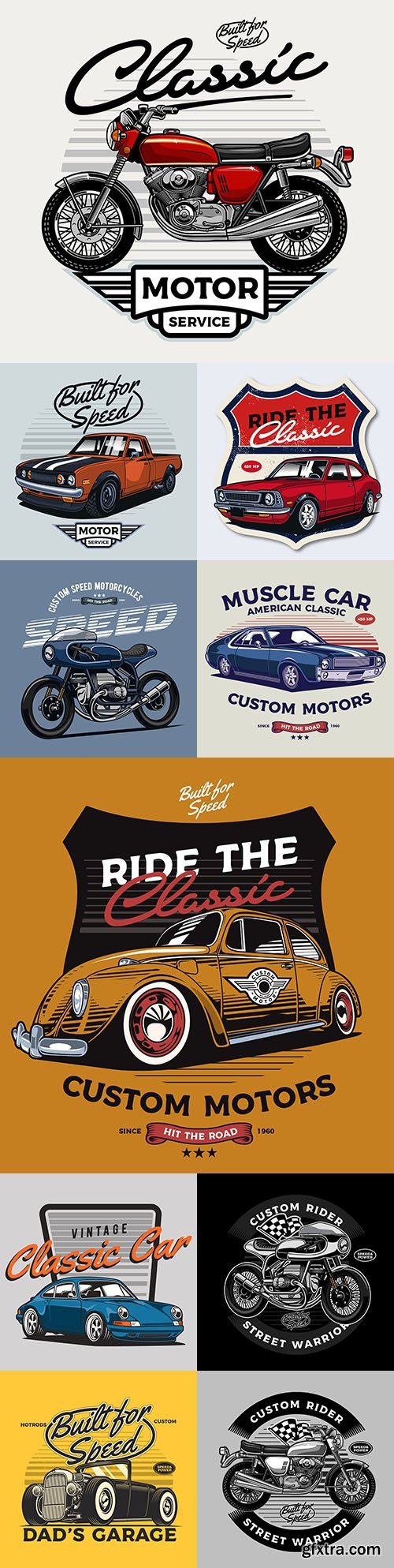 Classic Car and Vintage Motorcycle Illustrations 10xEPS Classic Car and Vintage Motorcycle Illustrations 10xEPS