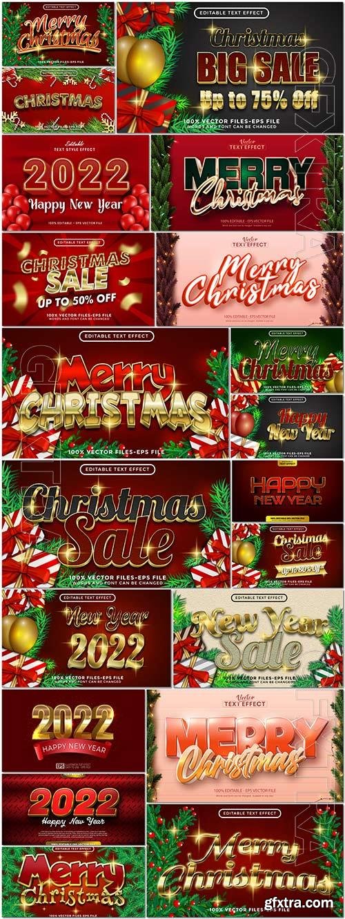 3d text merry christmas and happy new year style effect template