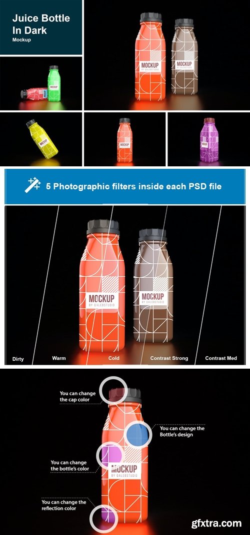 Juice Bottle In Dark Mockup