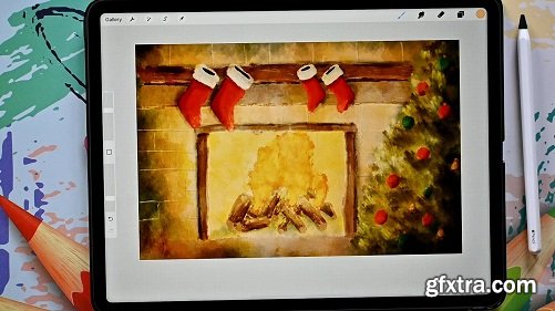 Holiday Season Oil Painting in Procreate 5X with Free Brushes, Color Palette, Sketch and Canvas