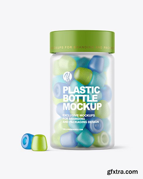 Frosted Plastic Bottle with Gummies Mockup 89024