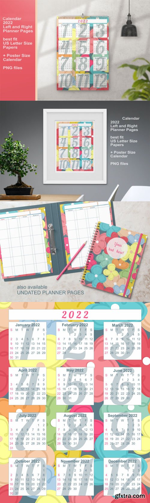 Colorful Flowers Calendar 2022 Templates