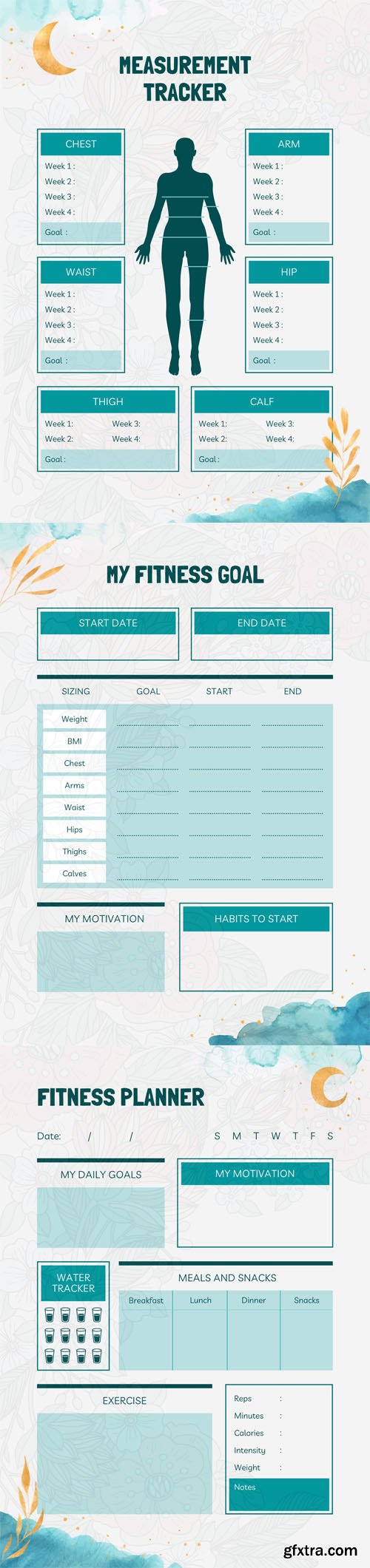 Turquoise Fitness Planner 2022 Templates