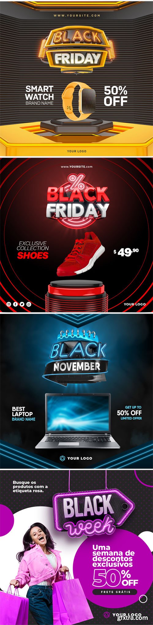 Black Friday Social Media Posts - 3D Render PSD Templates