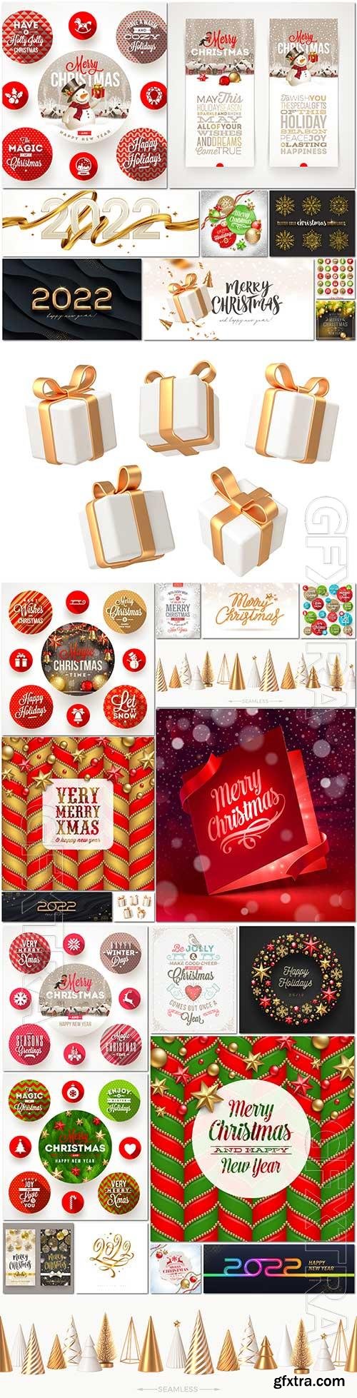 Set of christmas greetings and symbols premium vector