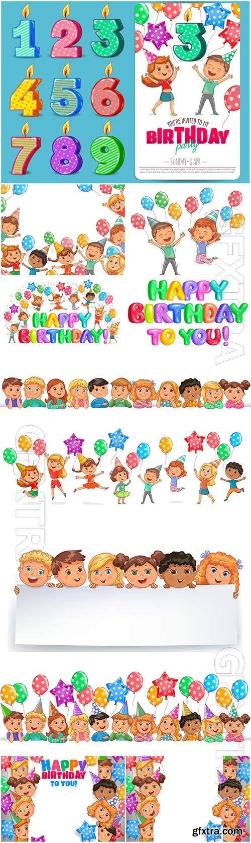 Children's birthday in cartoon style in vector