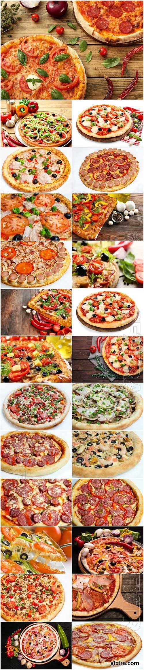 Pizza with different flavors stock photo