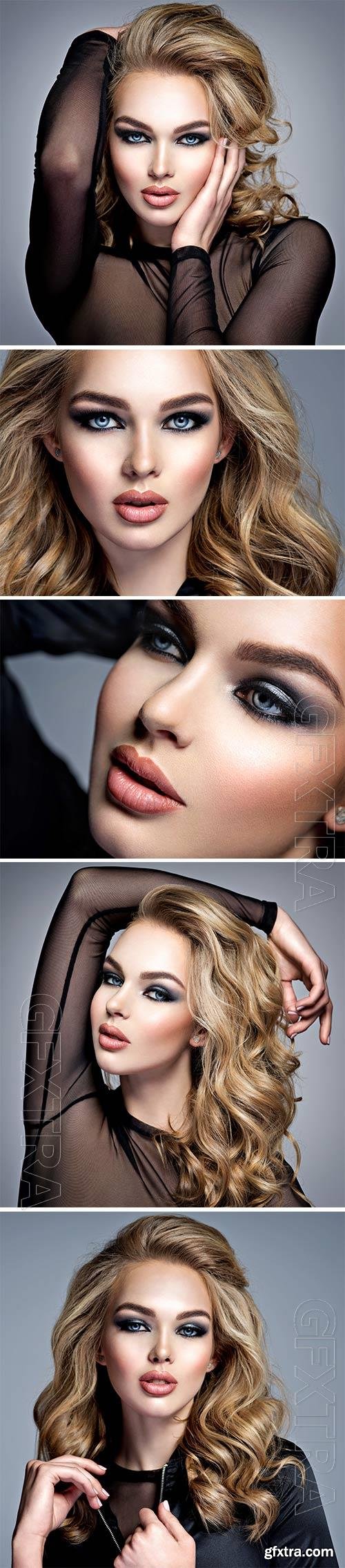 Luxurious blonde in black stock photo