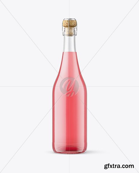 Clear Glass Bottle with Pink Champagne Mockup 88505