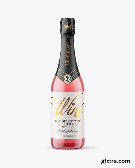 Clear Glass Bottle with Pink Champagne Mockup 88505