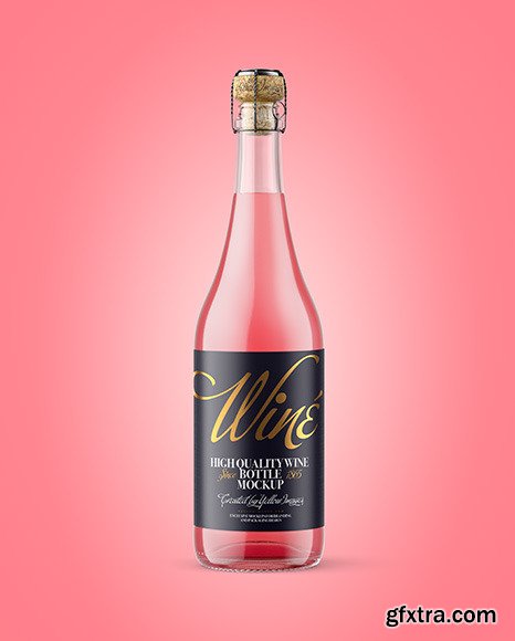 Clear Glass Bottle with Pink Champagne Mockup 88505