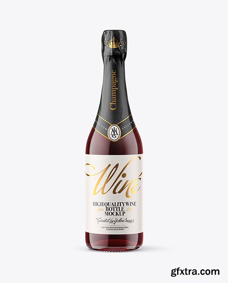 Clear Glass Bottle with Red Champagne Mockup 88506