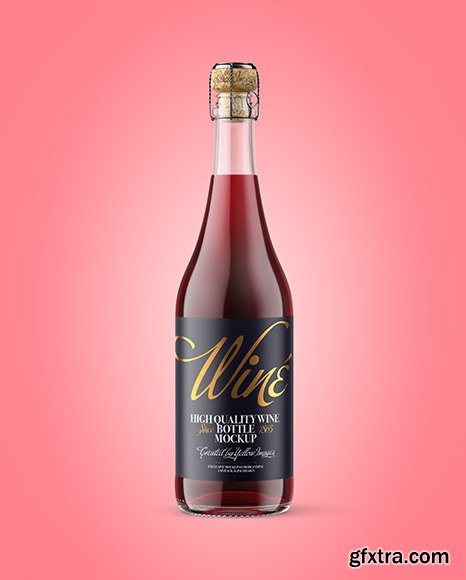 Clear Glass Bottle with Red Champagne Mockup 88506