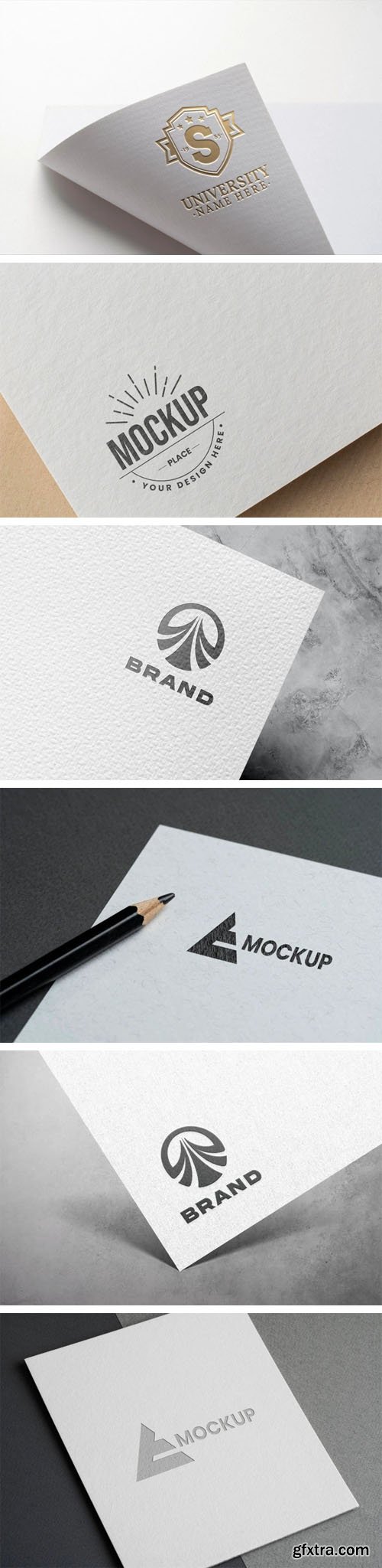 6 Embossed Logos on Paper PSD Mockups Templates