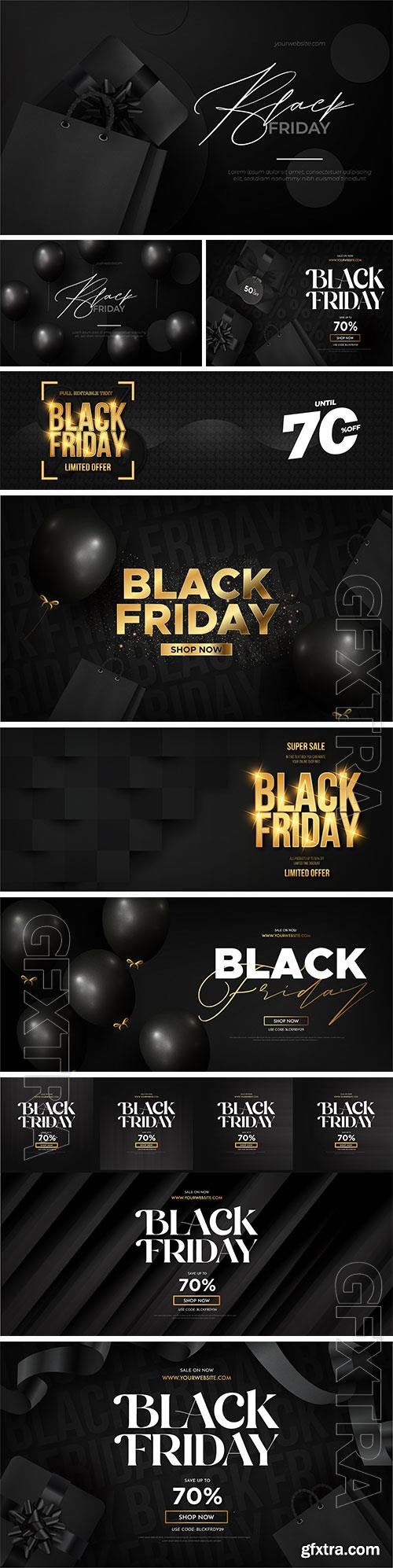 Black friday super sale with realistic shopping vector elemens