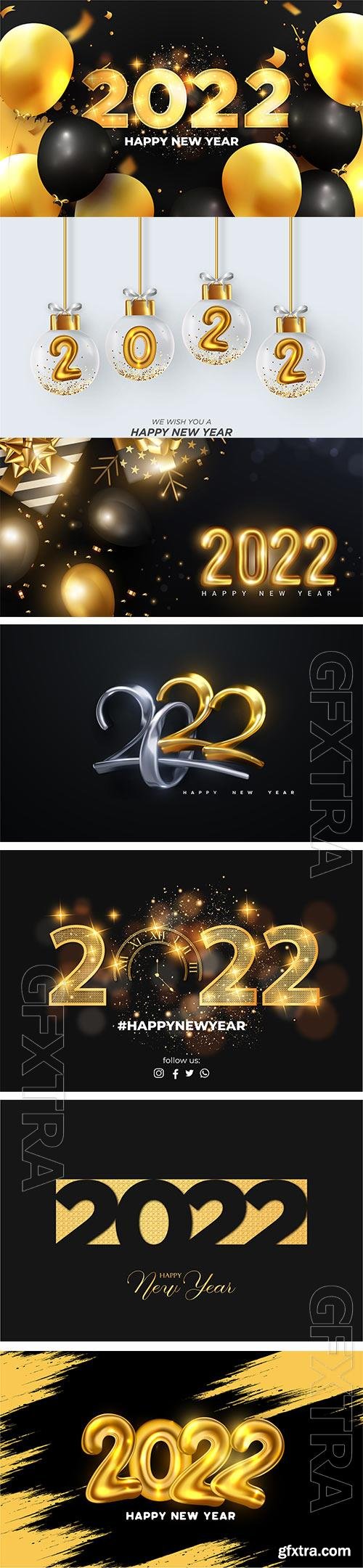 2022 number made by sparkle lights with golden swirl ribbons on black background for happy new year concept