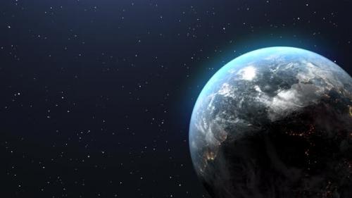 Videohive - Animation of planet Earth flying in space among the stars. - 34927356 - 34927356