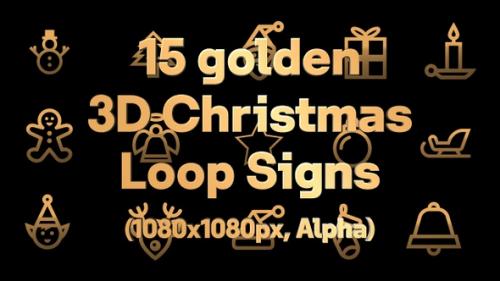 Videohive - Golden 3D Christmas Loop Signs - 34866614 - 34866614