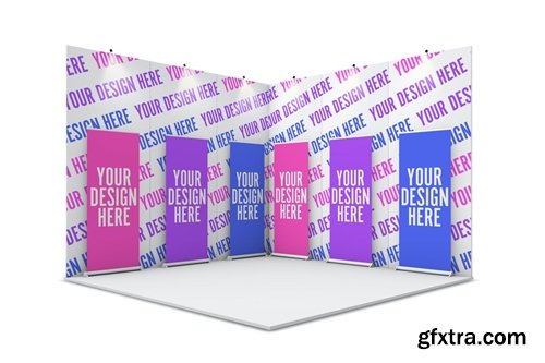 Exhibition stand with six roll ups Mockup