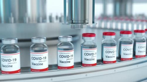 Videohive - Mass production of coronavirus covid-19 vaccine with machinery conveyor line 4k - 34909402 - 34909402