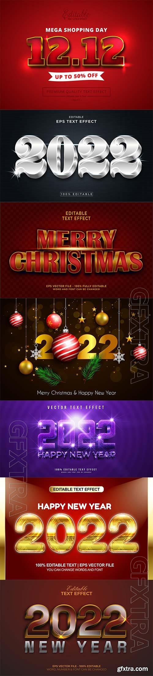 2022 New year and christmas editable text effect vector vol 38