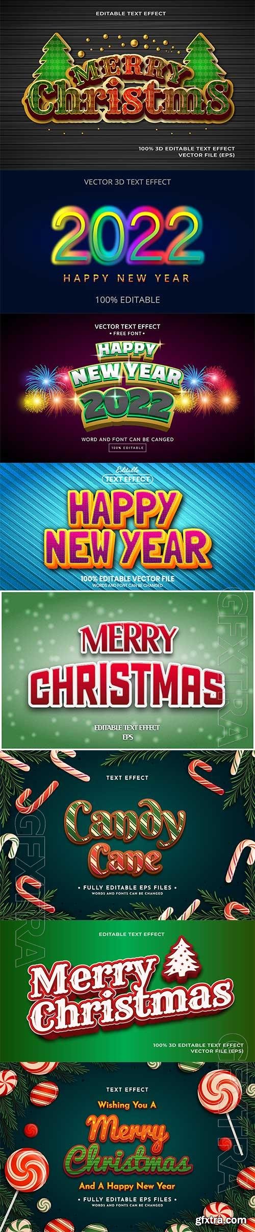 2022 New year and christmas editable text effect vector vol 35