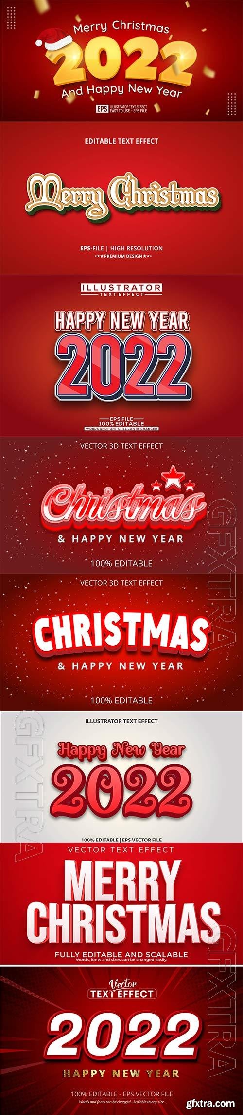 2022 New year and christmas editable text effect vector vol 34