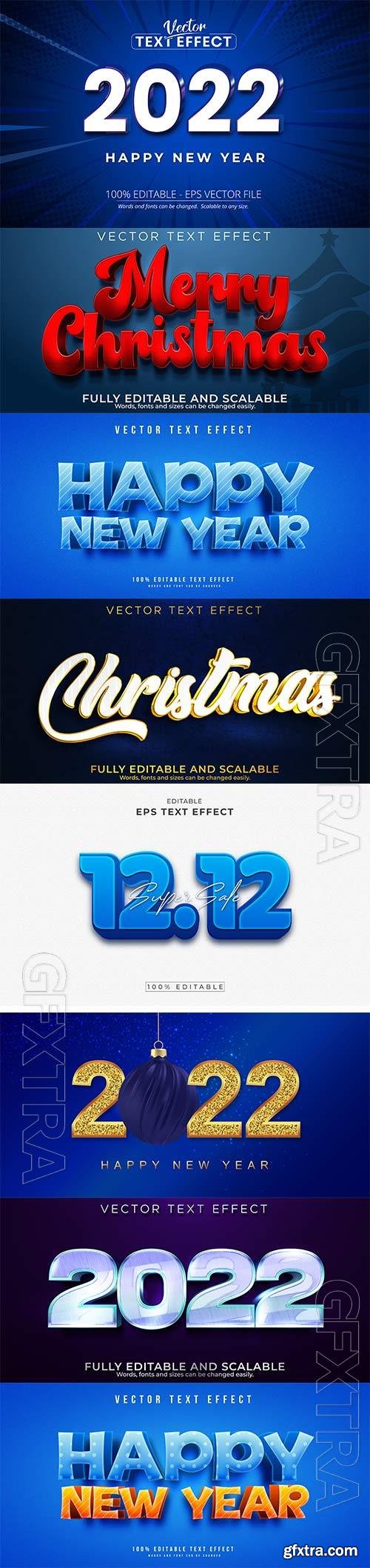 2022 New year and christmas editable text effect vector vol 33