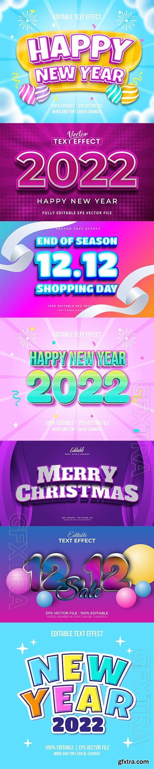 2022 New year and christmas editable text effect vector vol 37