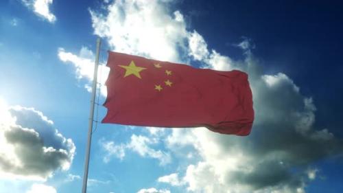 Videohive - Red Flag of China Waving at Wind Against Beautiful Blue Sky - 34914104 - 34914104